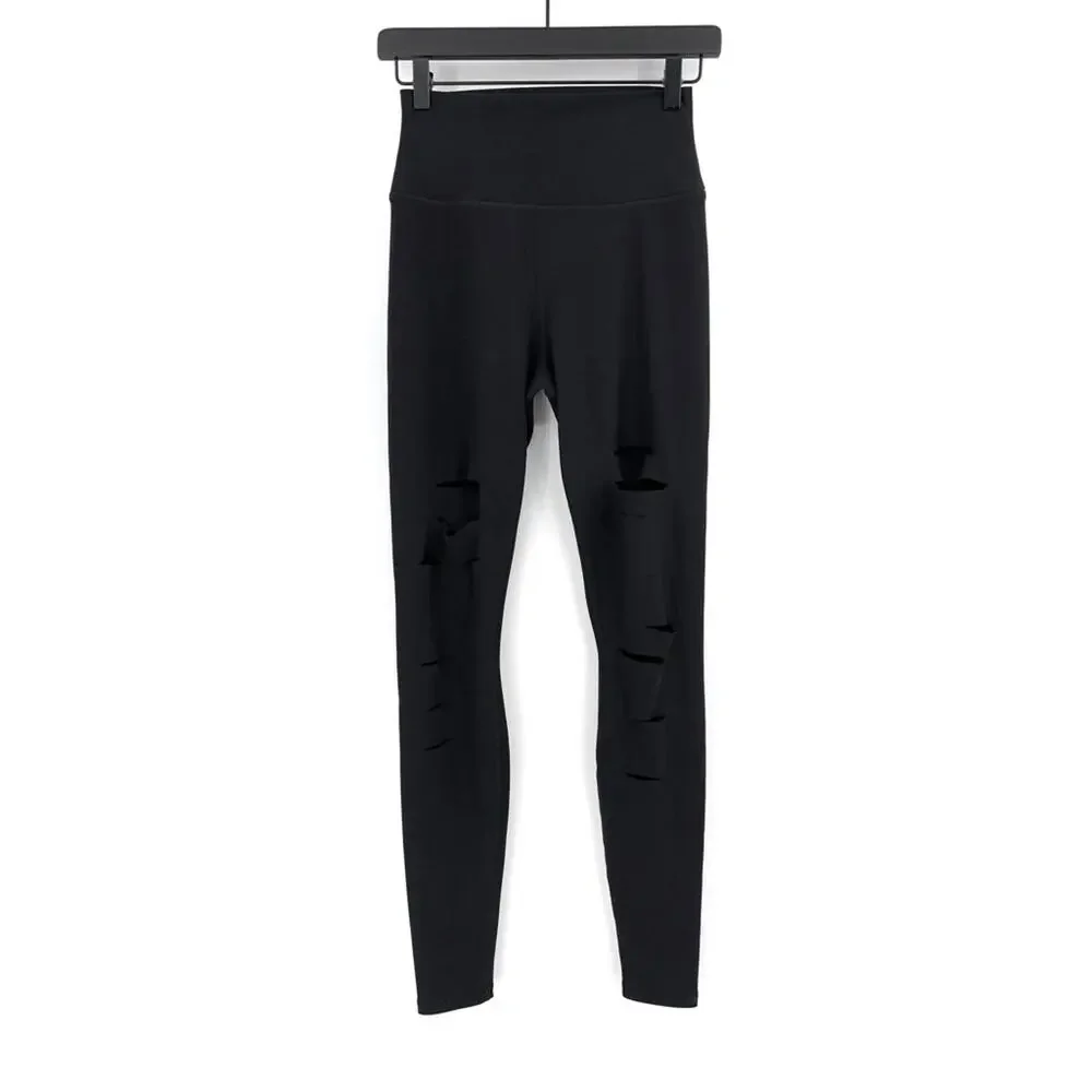 ALO YOGA 7/8 High-Waist Ripped Warrior Black S